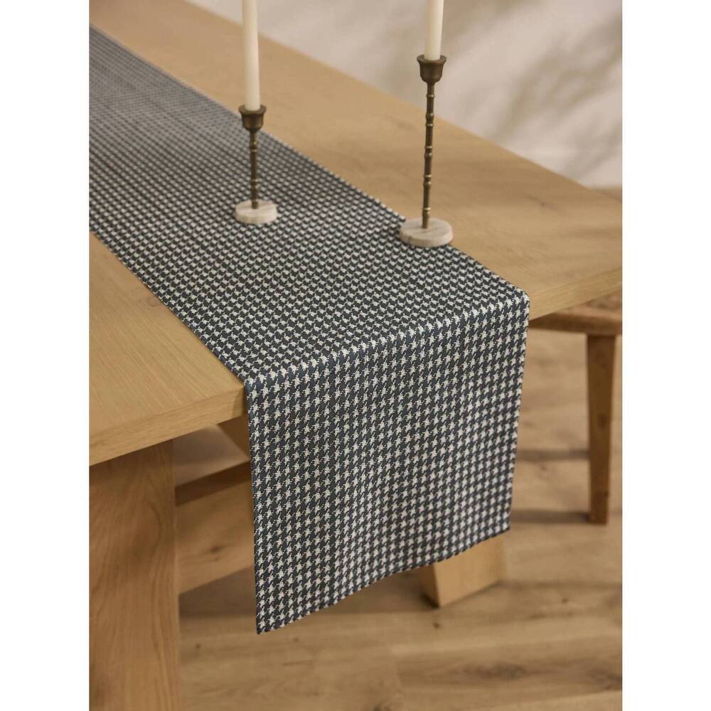 NEW GEOMETRY houndstooth table runner - med 16" x 90" in black